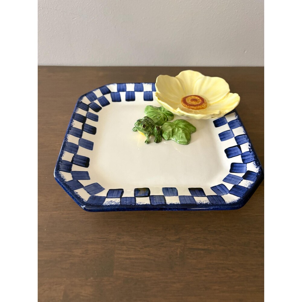 Vintage California (Cali) Pottery Ceramic 3D Square Platter/Tray Frog Flower